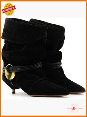 Slouchy Ankle Booties Kitten Heel Pointed Toe Fleece Lined Winter Boots
